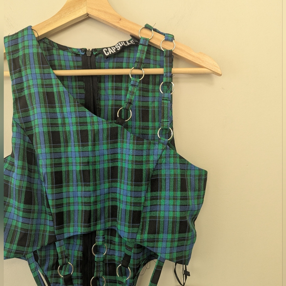 Capsule Dolls Kill Plaid O-ring Bodysuit Festival Rave ALT - Picture 5 of 8
